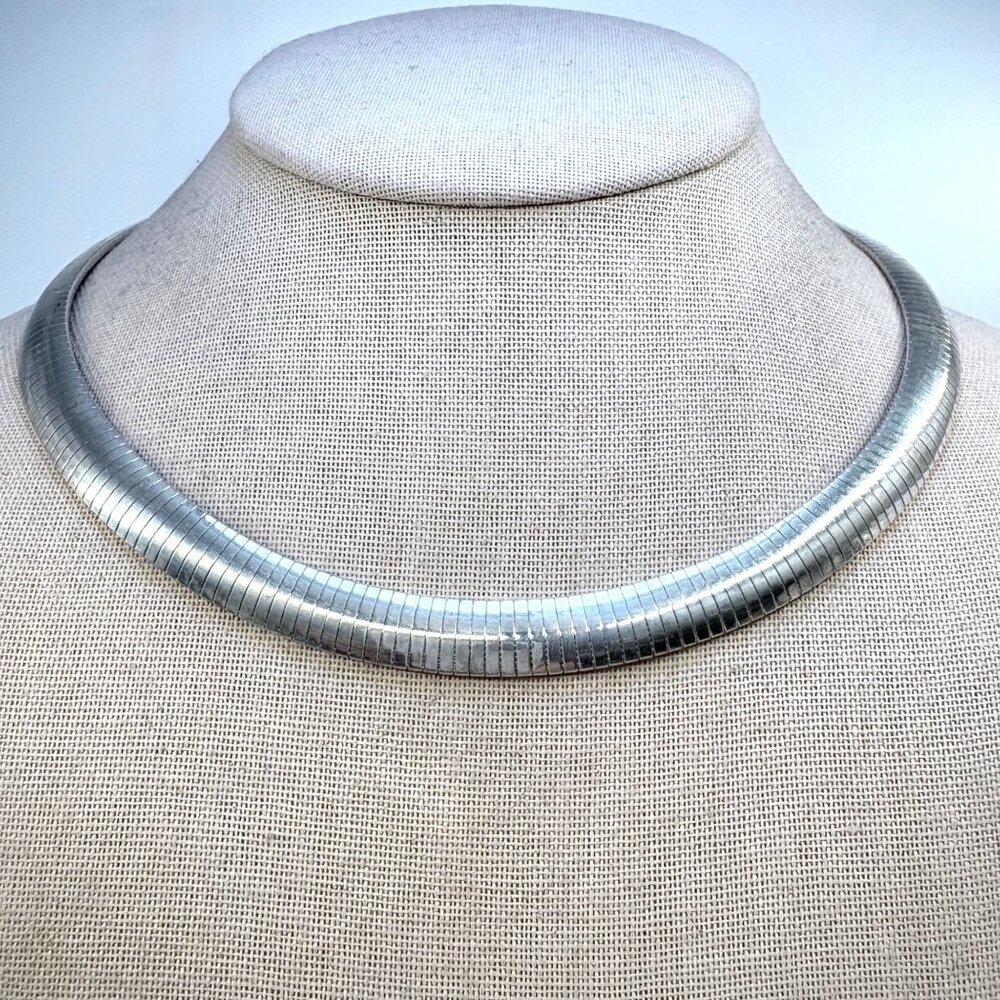Sterling Silver 925 Omega Link Chain Necklace Lobster Clasp Size 17.75" Length